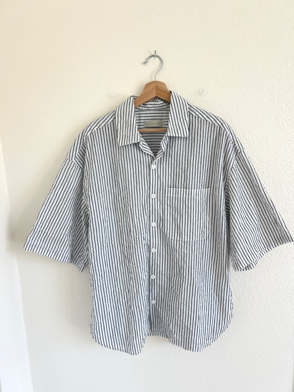 STANDARD CLOTH oversized striped short sleeve button down shirt / size M